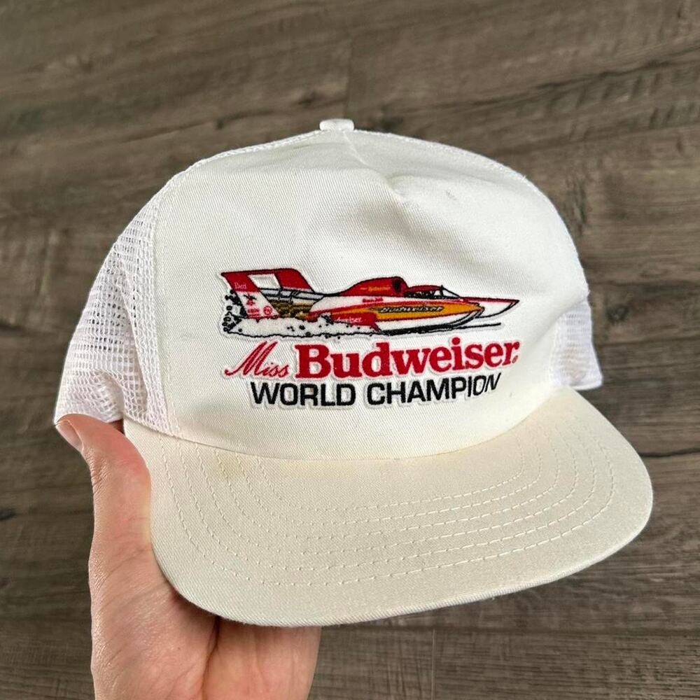 Vintage 80s Miss Budweiser World Champion Hydroplane Racing Trucker Hat Cap